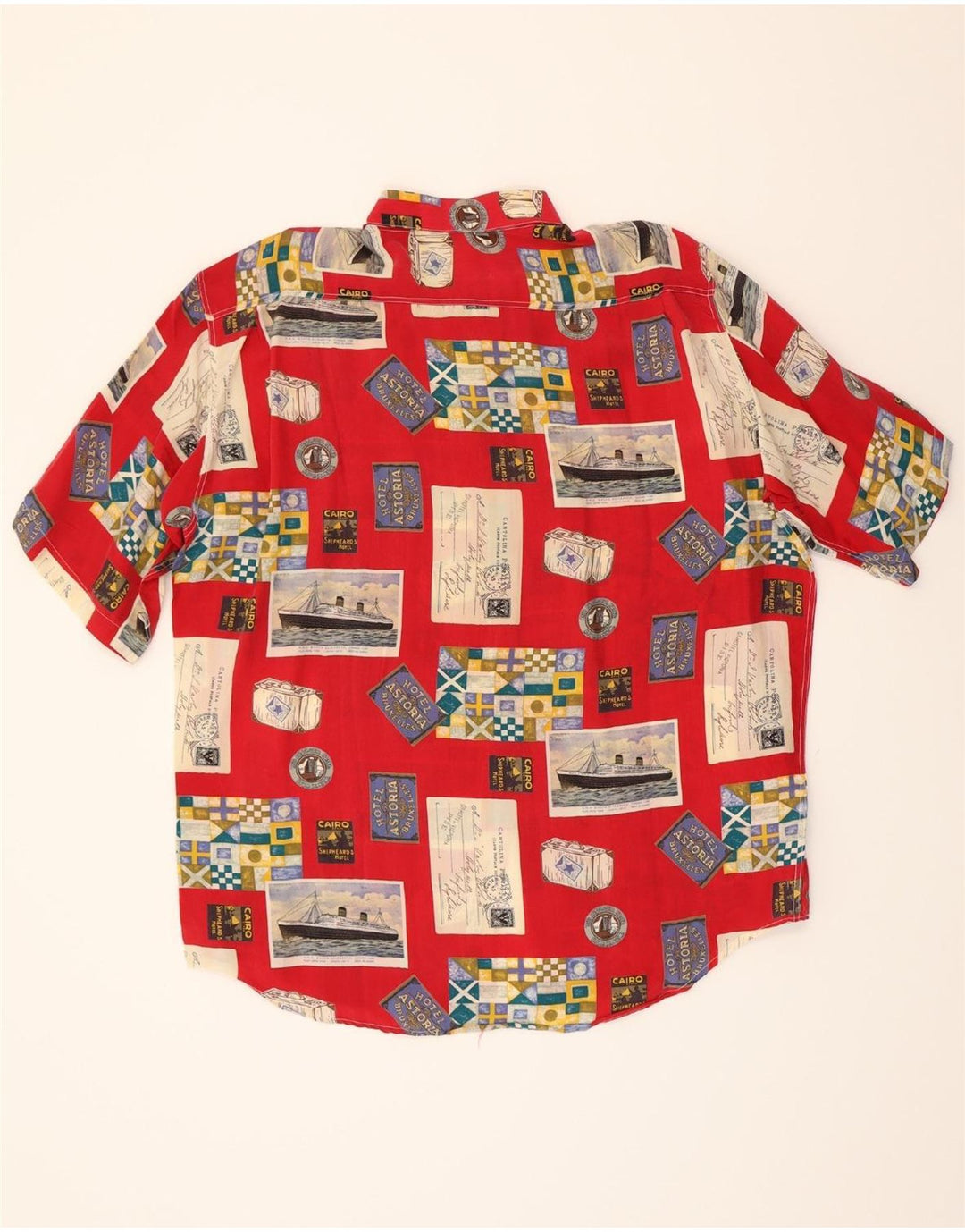 JOCKEY Mens Abstract Pattern Short Sleeve Shirt XL Red Cupro Vintage Jockey and Second-Hand Jockey from Messina Hembry 