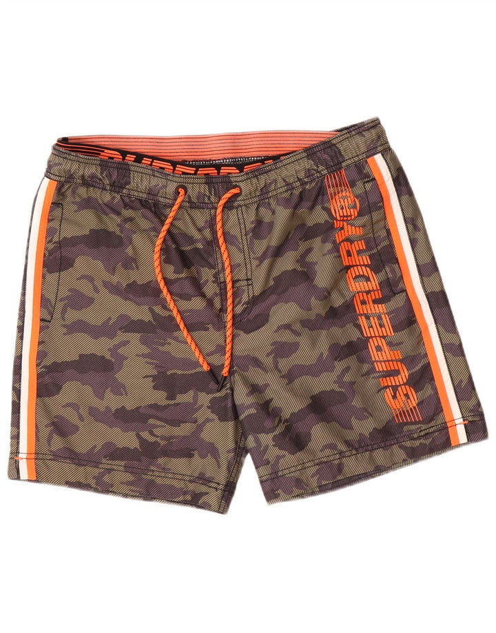 Pantaloncini da bagno grafici da uomo Superdry Large in poliestere mimetico kaki