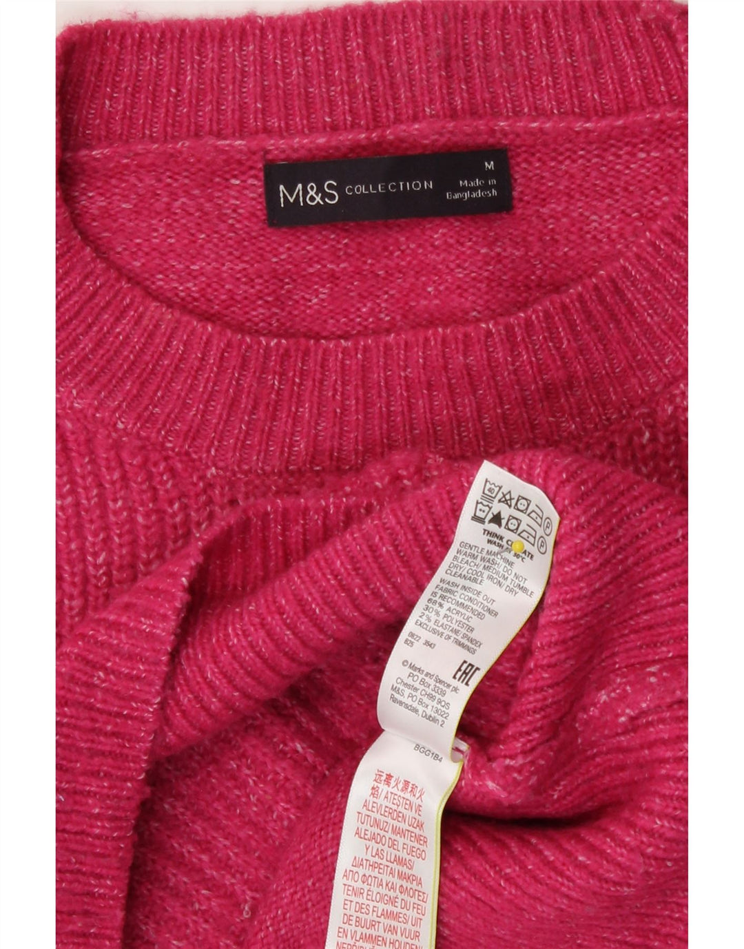 Maglione maglione girocollo da donna Marks & Spencer UK 14 rosa medio chiazzato