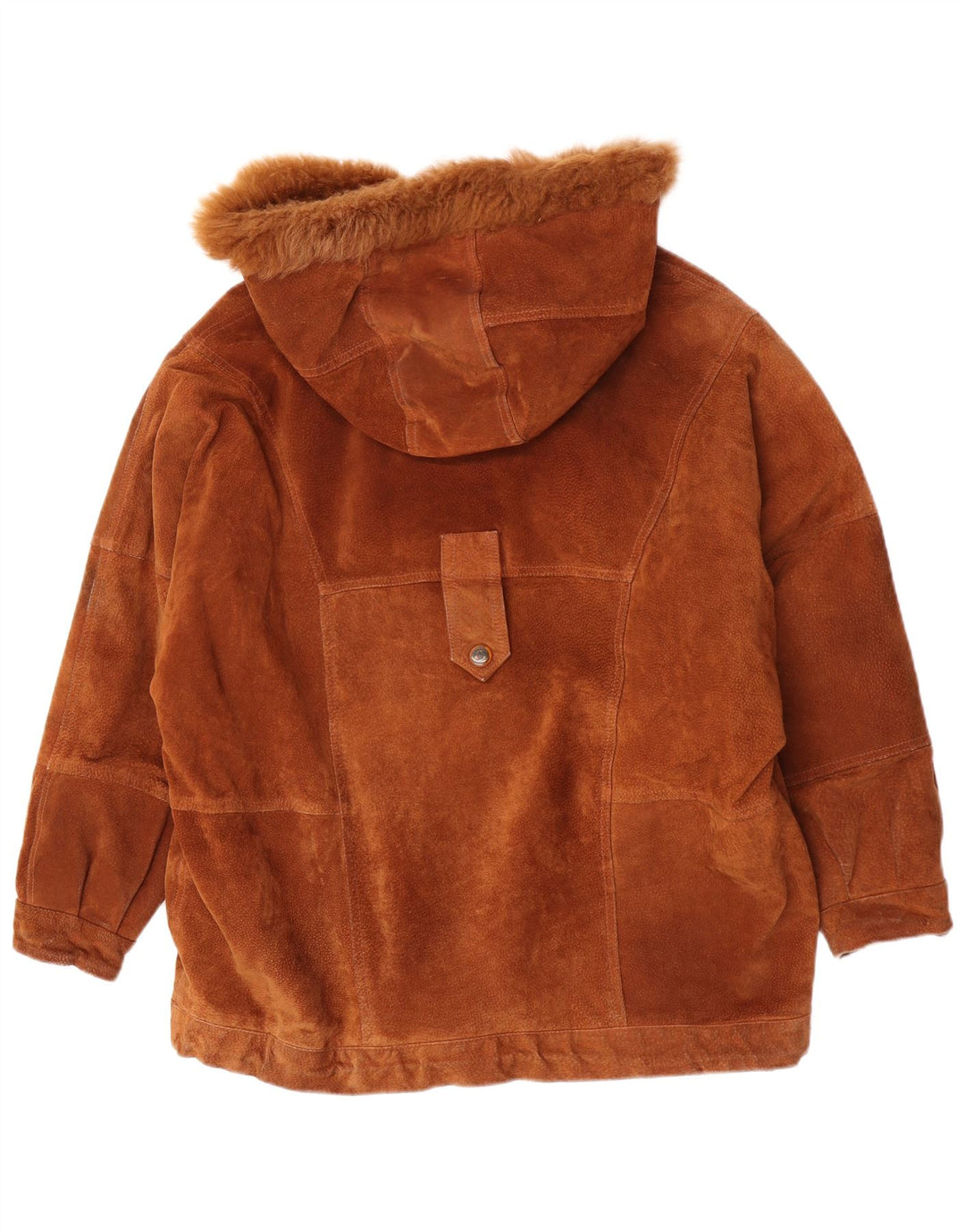 Giacca parka vintage da donna oversize in pelle scamosciata con cappuccio IT 46 grande marrone