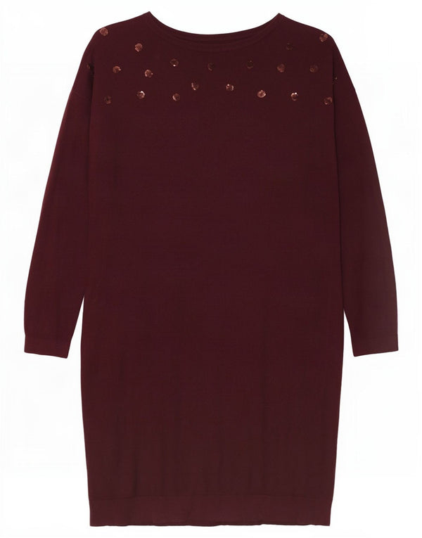 Crew Clothing Abito maglione a maniche lunghe da donna UK 14 Grande cotone bordeaux