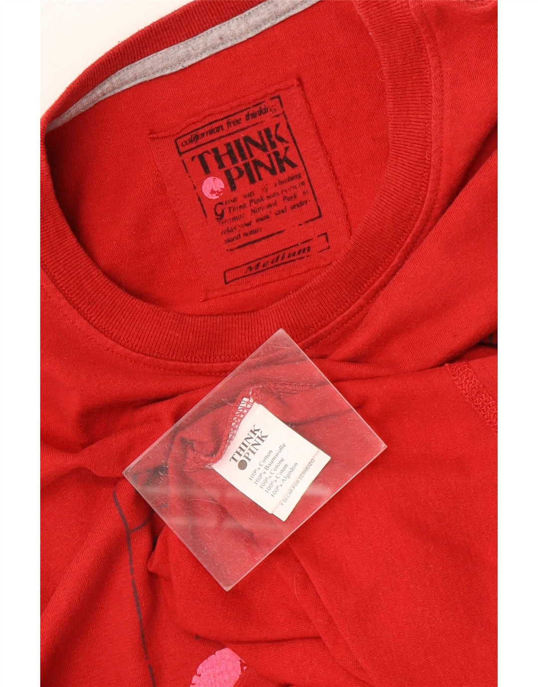 Think Pink Top grafico da uomo a maniche lunghe in cotone rosso medio