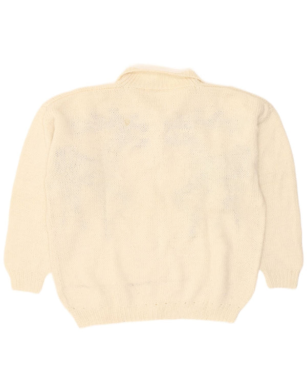 Vintage Womens Polo Neck Jumper Sweater UK 18 XL Off White Fair Isle