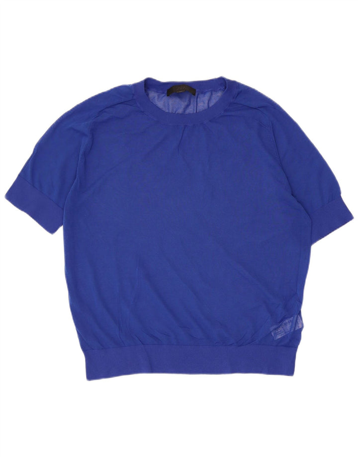 Top trasparente da donna Zara UK 14 grande cotone blu