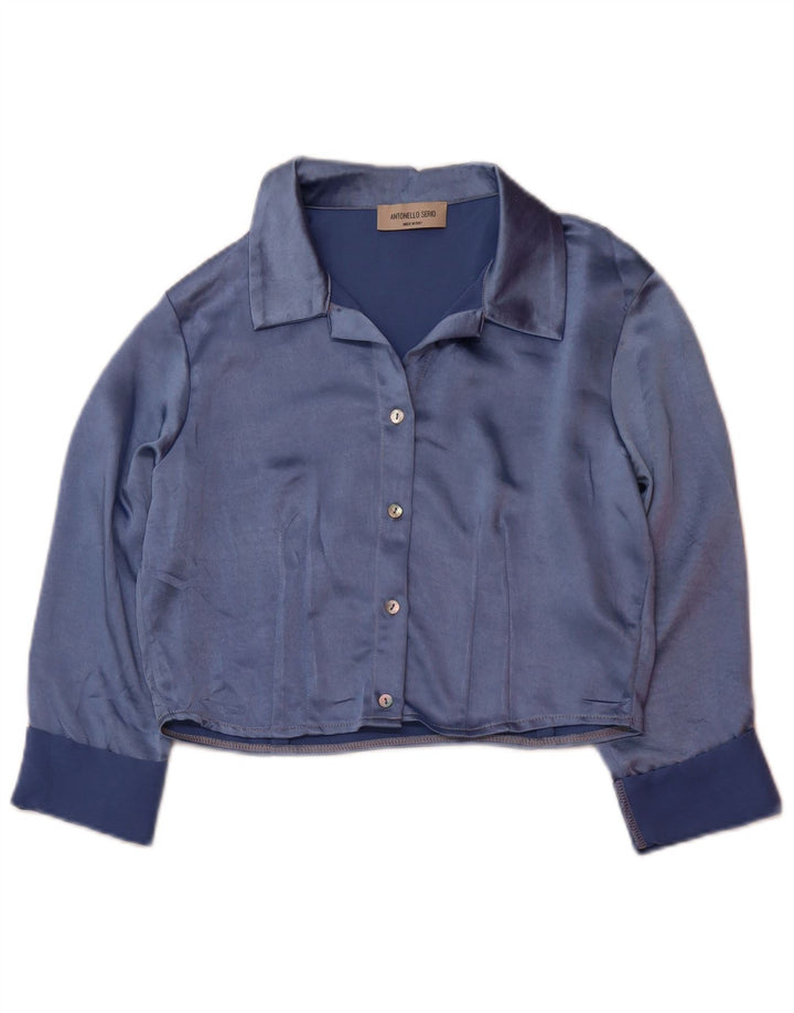 ANTONELLO SERIO Womens Crop 3/4 Sleeve Shirt Blouse UK 14 Medium Blue