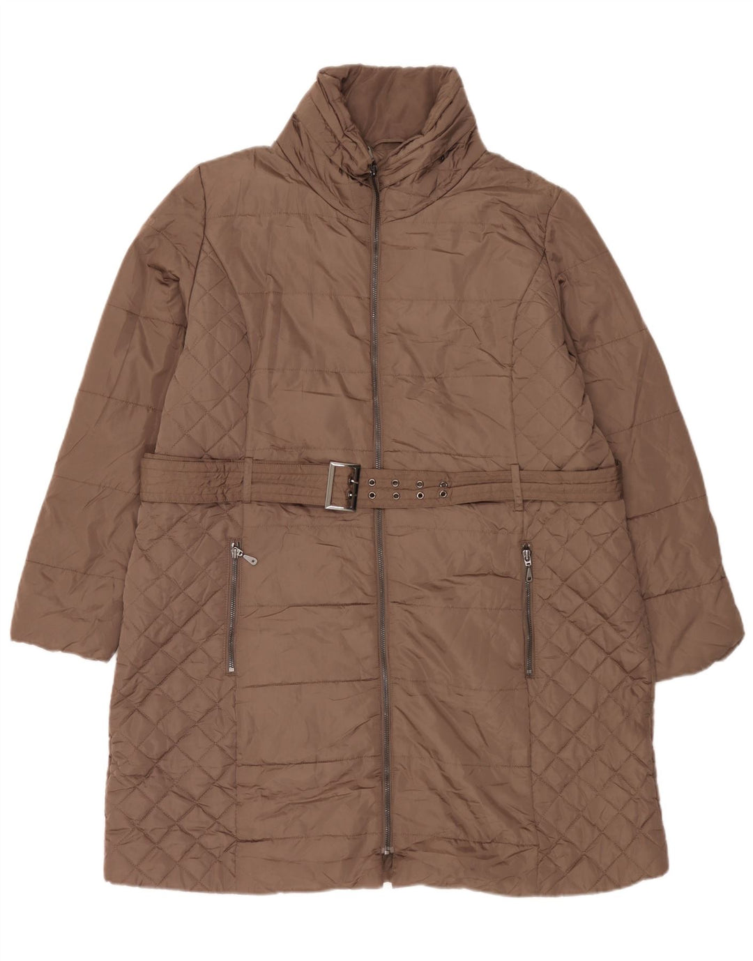 Cappotto imbottito trapuntato con cappuccio da donna Marks & Spencer UK 18 XL poliestere marrone