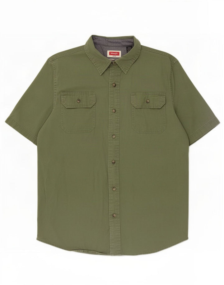 Camicia a maniche corte da uomo Wrangler in cotone verde medio