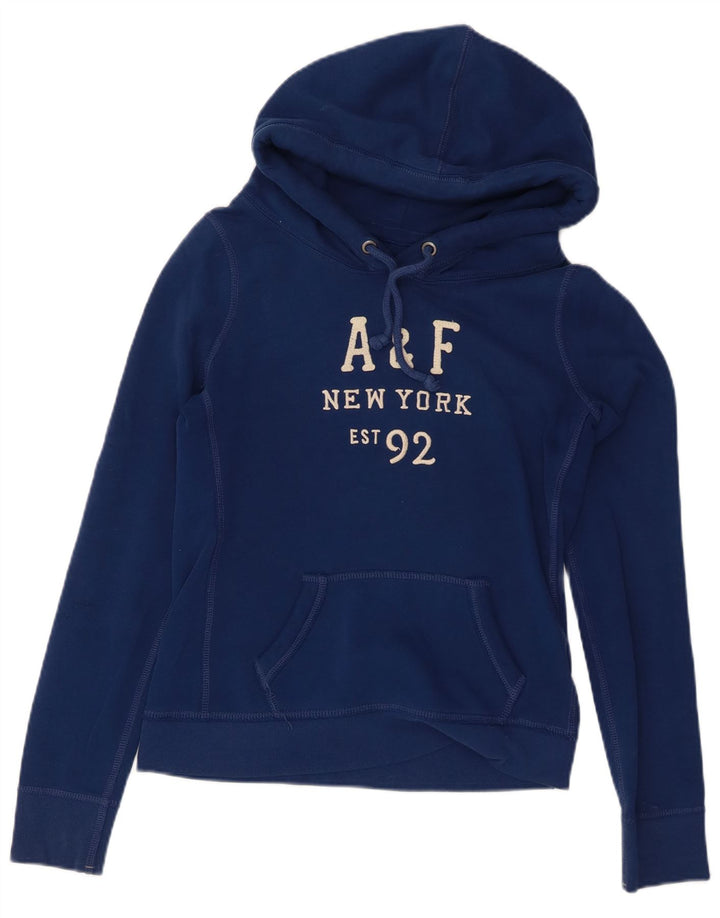 Maglione con cappuccio grafico da donna ABERCROMBIE & FITCH UK 14 medio blu navy