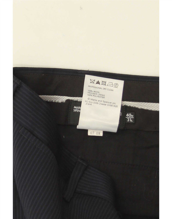 Pantaloni da completo da uomo Marks & Spencer Autograph W40 L31 blu navy a righe