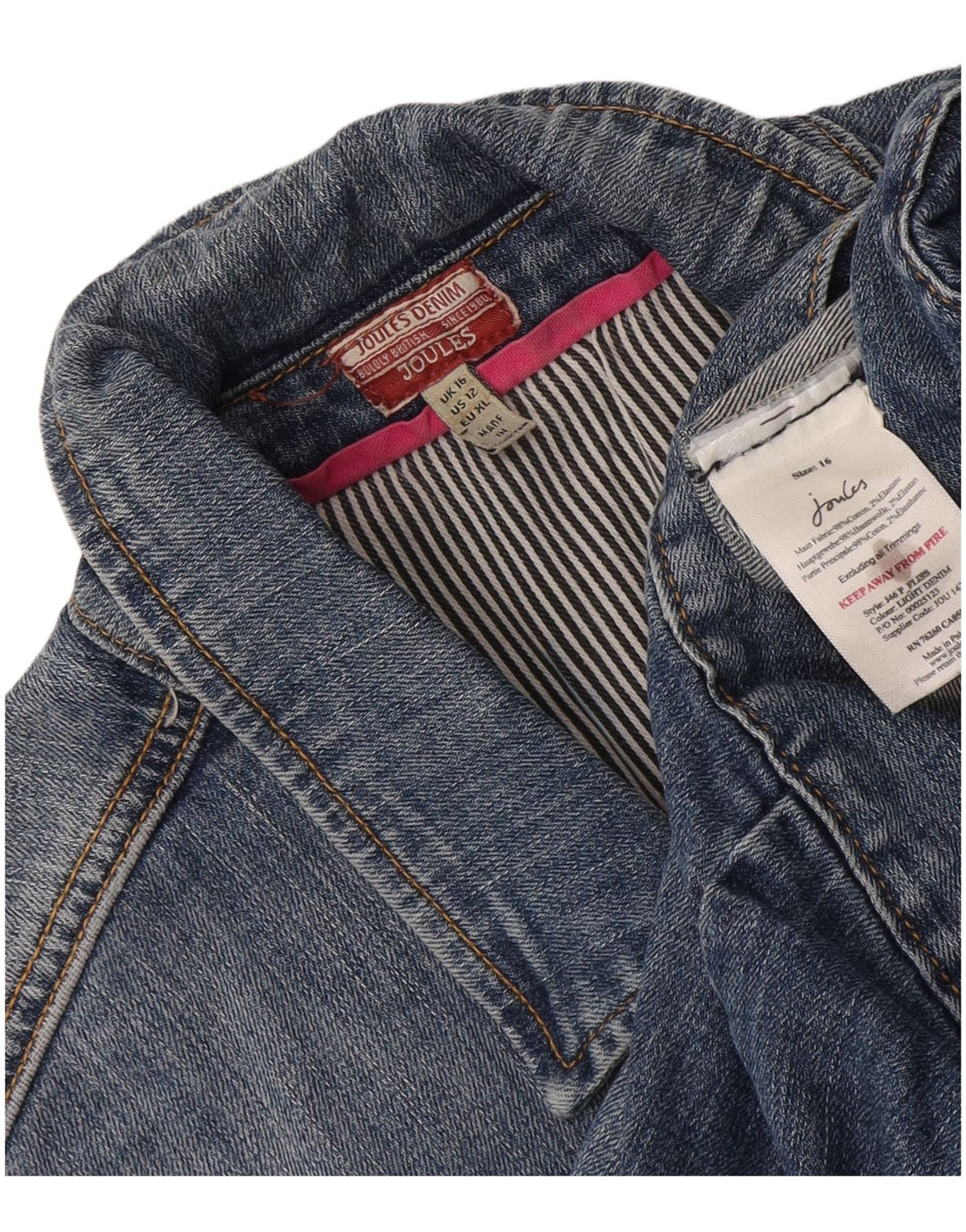 Giacca in denim corta da donna Joules UK 16 grande cotone blu
