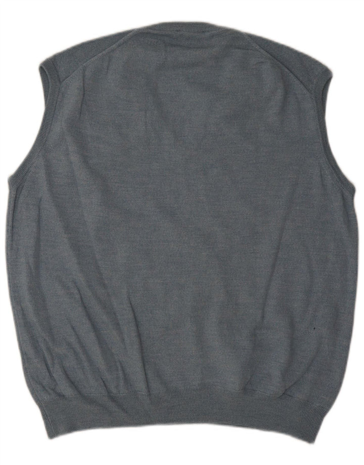 Canotta vintage da uomo, canotta, grande, in lana vergine blu