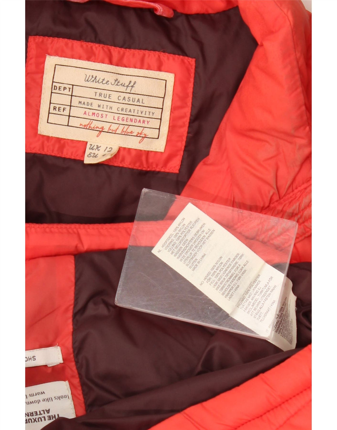 WHITE STUFF Giacca imbottita da donna UK 12 Nylon rosso medio