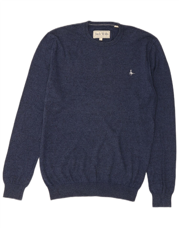 JACK WILLS Maglione maglione girocollo da uomo piccolo in cotone blu navy