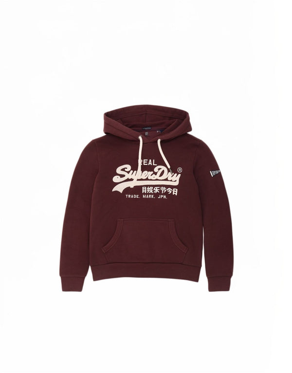Felpa con cappuccio grafica da donna Superdry UK 10 piccola in cotone bordeaux