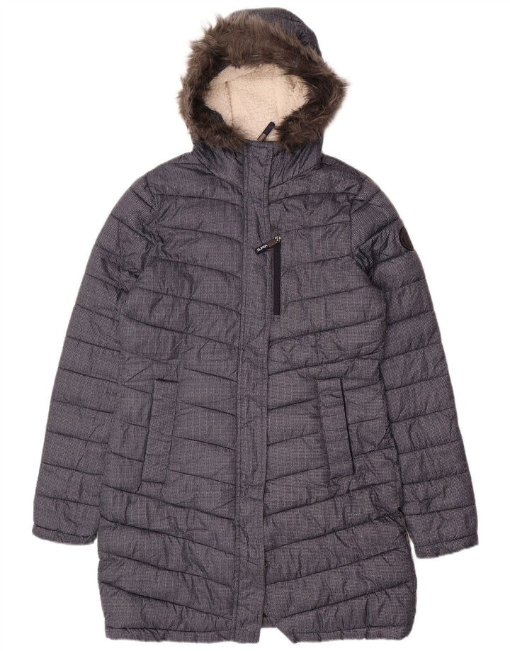 Cappotto imbottito con cappuccio da donna SUPERDRY UK 12 medio poliestere blu navy