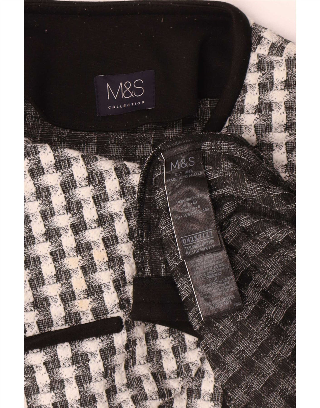 Giacca Bolero da donna Marks & Spencer UK 12 poliestere medio nero a quadri