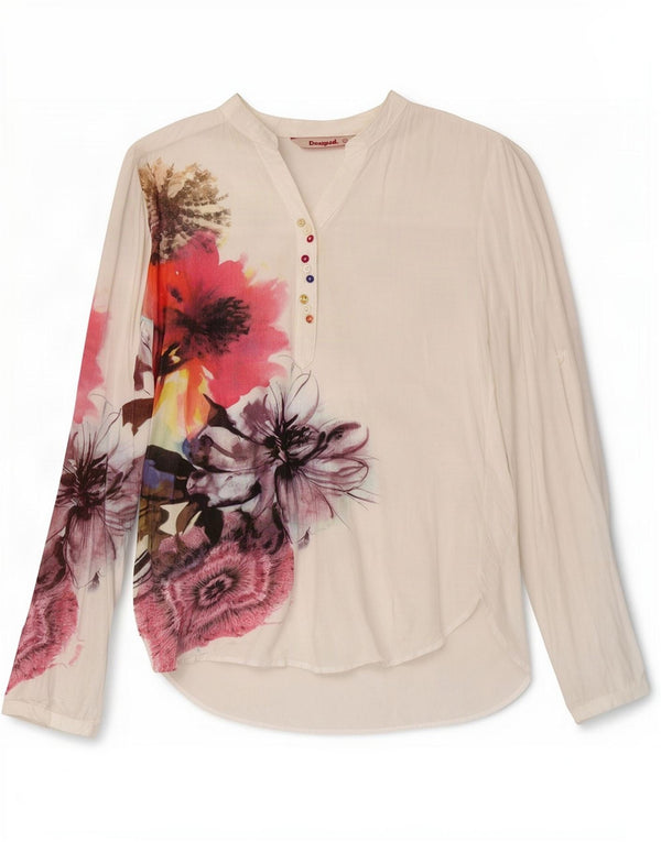Desigual Womens Pullover Shirt UK 10 Small White Floral Viscosa