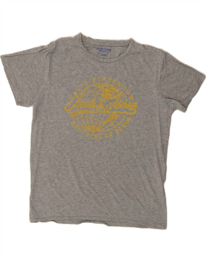 JACK & JONES Mens Regular Fit Graphic T-Shirt Top Large Grey Cotton Vintage Jack & Jones and Second-Hand Jack & Jones from Messina Hembry 
