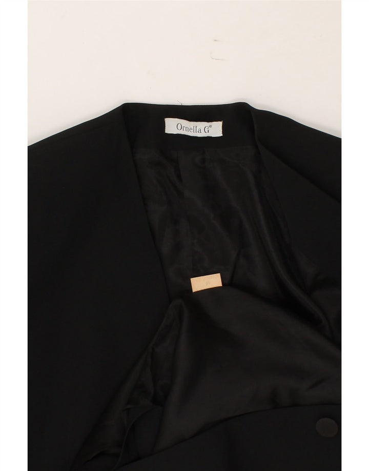 VINTAGE Womens Longline Open Blazer Jacket EU 40 Medium Black Polyester Vintage Vintage and Second-Hand Vintage from Messina Hembry 