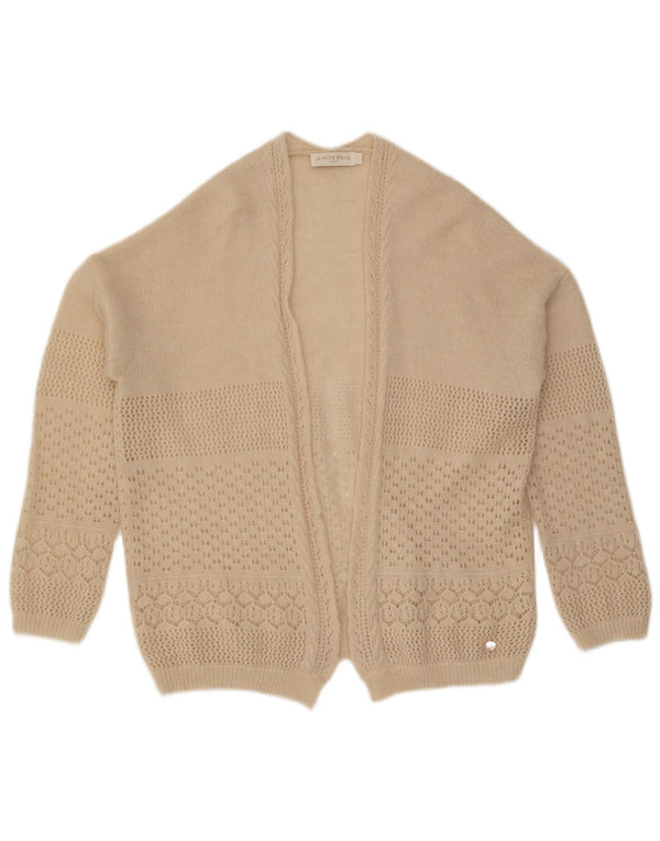 Maglione cardigan aperto da donna vintage UK 16 grande beige