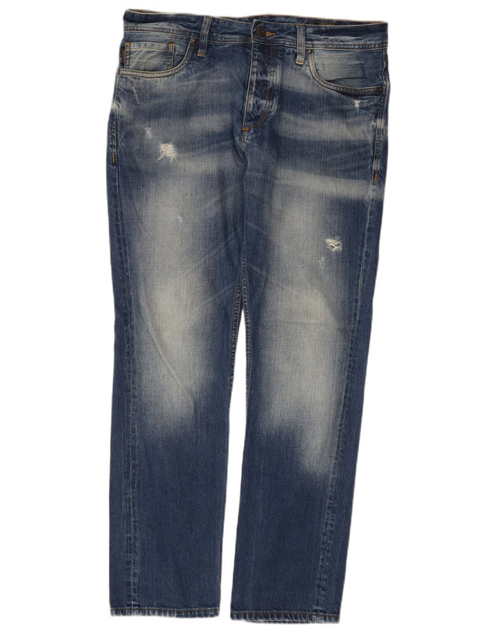 Jeans dritti invecchiati da uomo Jack & Jones W34 L32 cotone blu