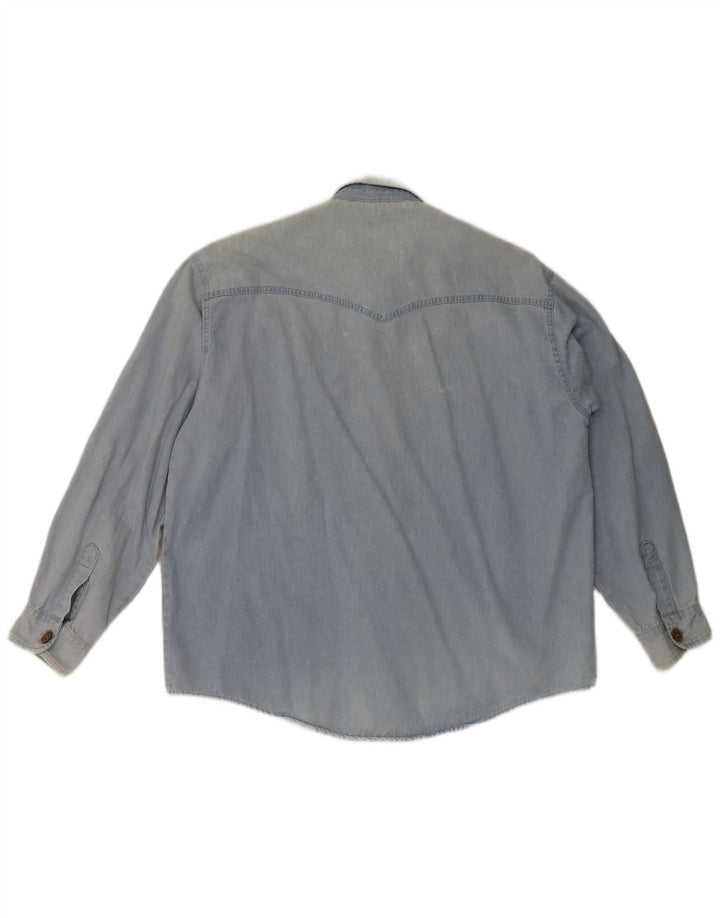 Camicia di jeans vintage da uomo in cotone floreale blu grande