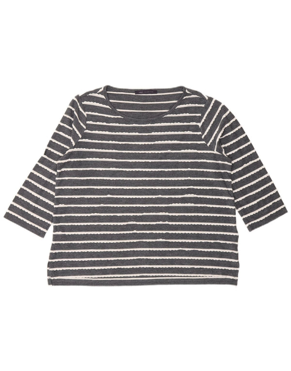 Marks & Spencer Top da donna manica 3/4 UK 14 viscosa a righe grigie grandi