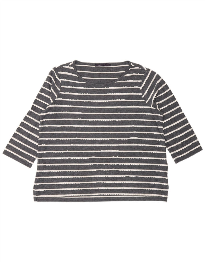 Marks & Spencer Top da donna manica 3/4 UK 14 viscosa a righe grigie grandi