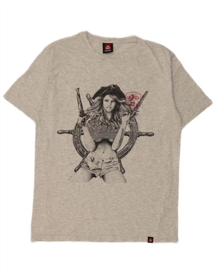 T-shirt grafica da uomo Saltrock Top grande in cotone chiazzato grigio