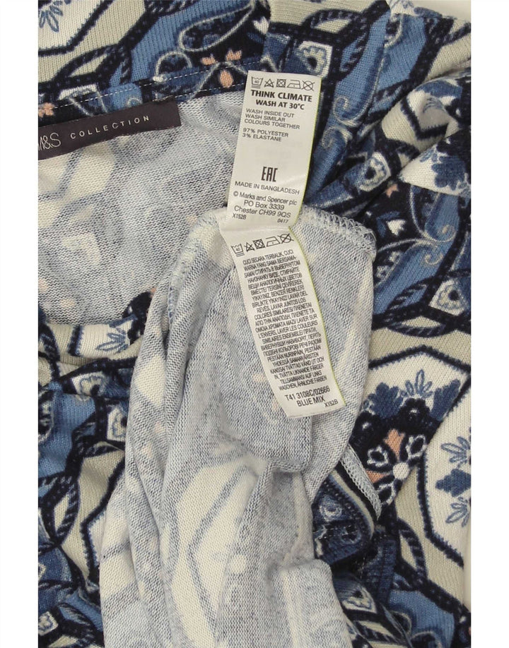 Top tunica manica 3/4 da donna Marks & Spencer UK 12 Blu medio geometrico