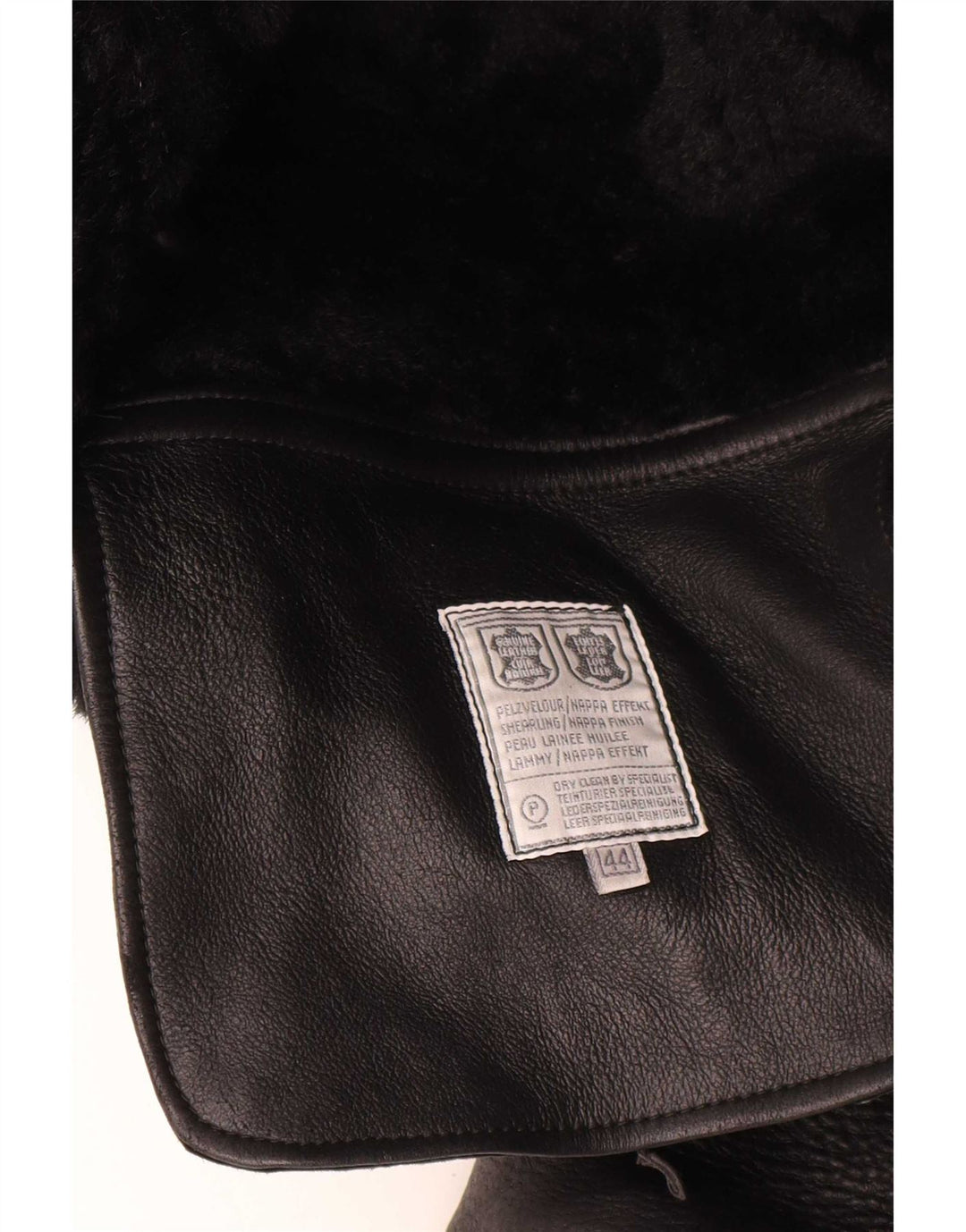 Giubbotto oversize in shearling vintage da donna IT 44 medio in pelle nera