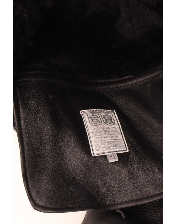 Giubbotto oversize in shearling vintage da donna IT 44 medio in pelle nera