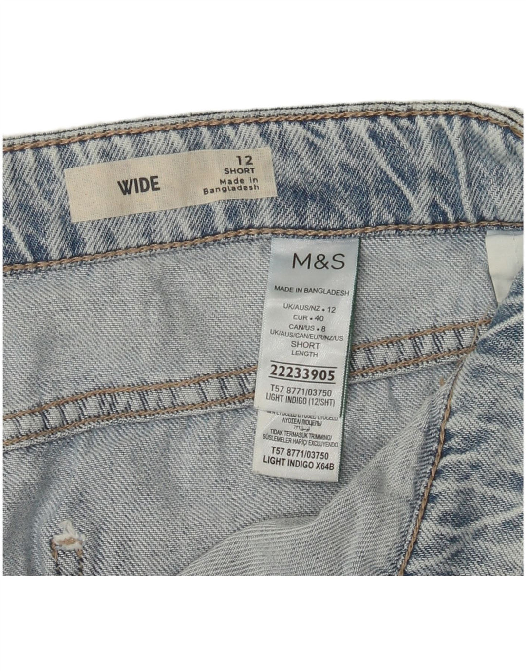 Jeans Marks & Spencer da donna cargo a gamba larga UK 12 medio W32 L28 blu