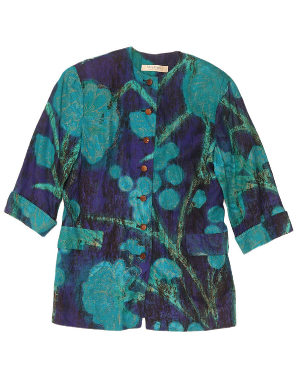 Giacca blazer da donna Max Mara con maniche a 3/4 e 7 bottoni UK 14 Blu medio floreale