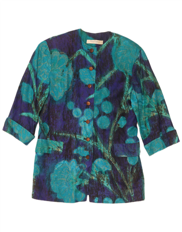 Giacca blazer da donna Max Mara con maniche a 3/4 e 7 bottoni UK 14 Blu medio floreale