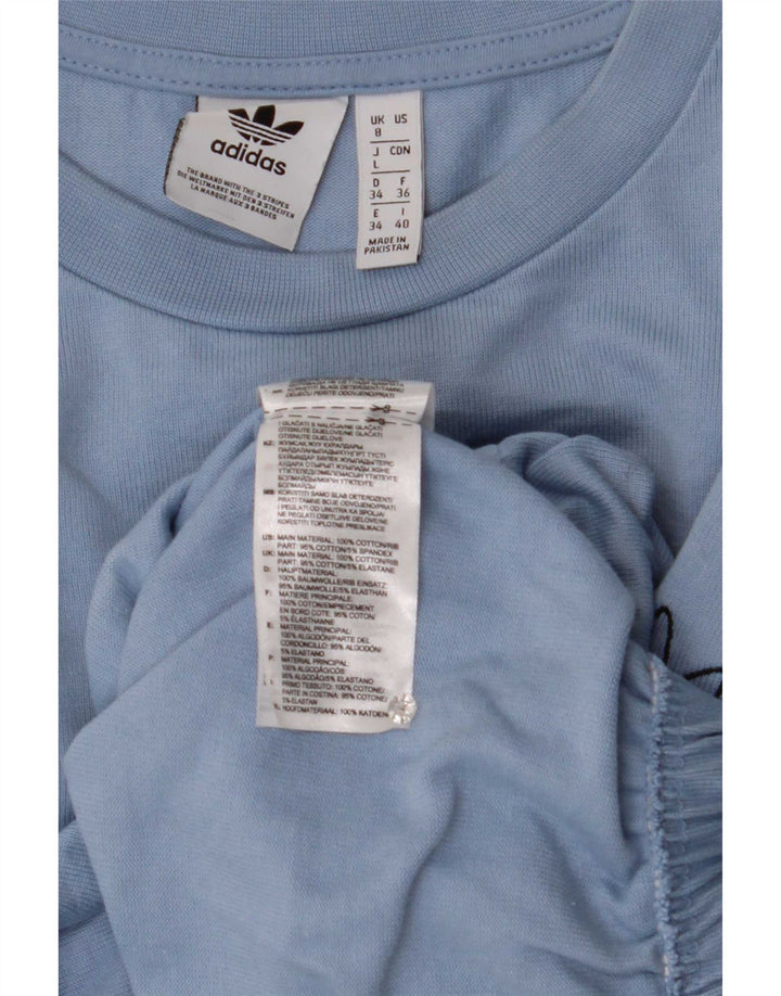Felpa oversize corta Adidas da donna, maglione UK 8, piccolo cotone blu