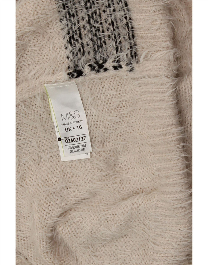 Maglione maglione a collo alto da donna Marks & Spencer UK 16 grande motivo a quadri beige