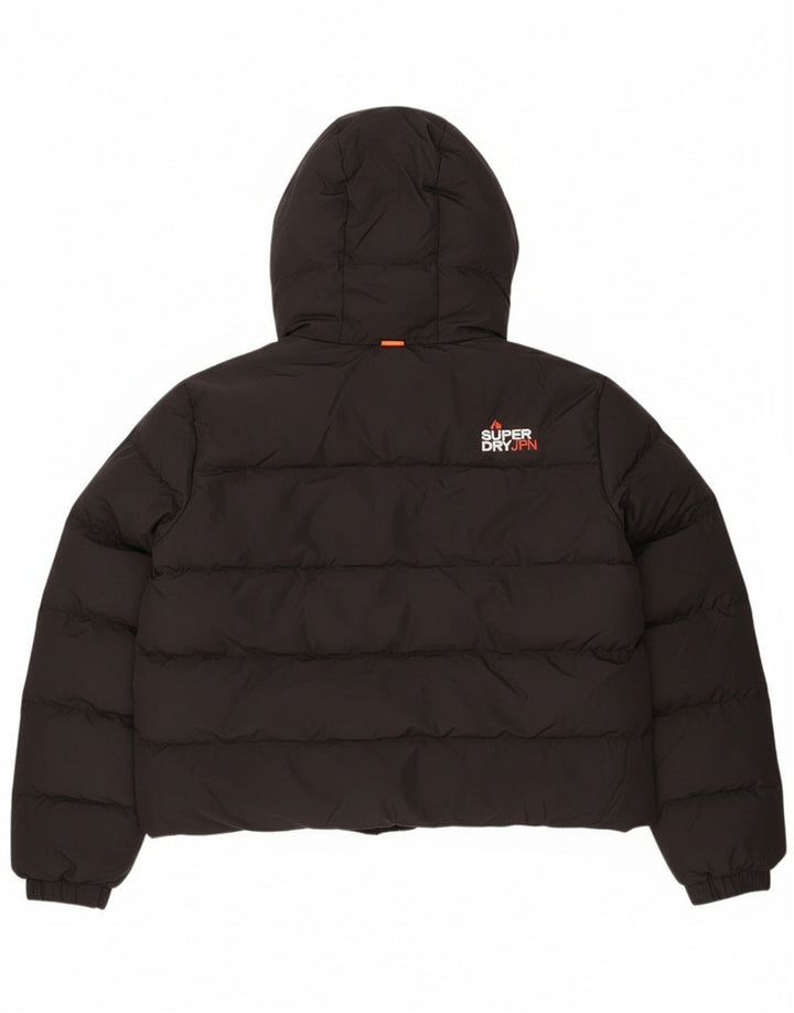 Giacca imbottita con cappuccio corta da donna Superdry UK 16 grande poliestere nero