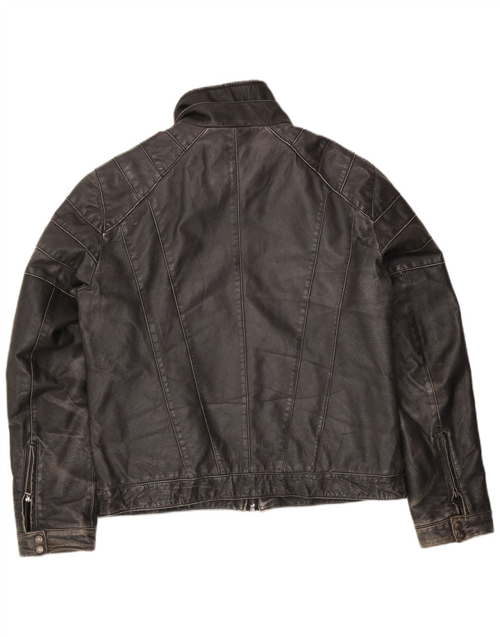 Giacca in pelle da motociclista vintage da uomo UK 42 XL in pelle nera