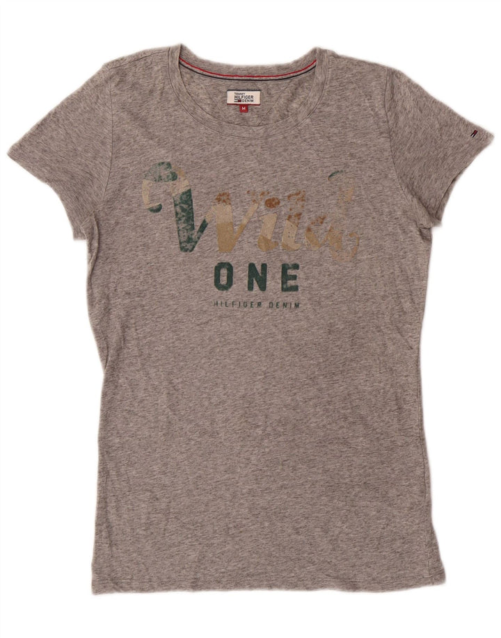 T-shirt grafica da donna Tommy Hilfiger Top UK 12 Poliestere grigio medio
