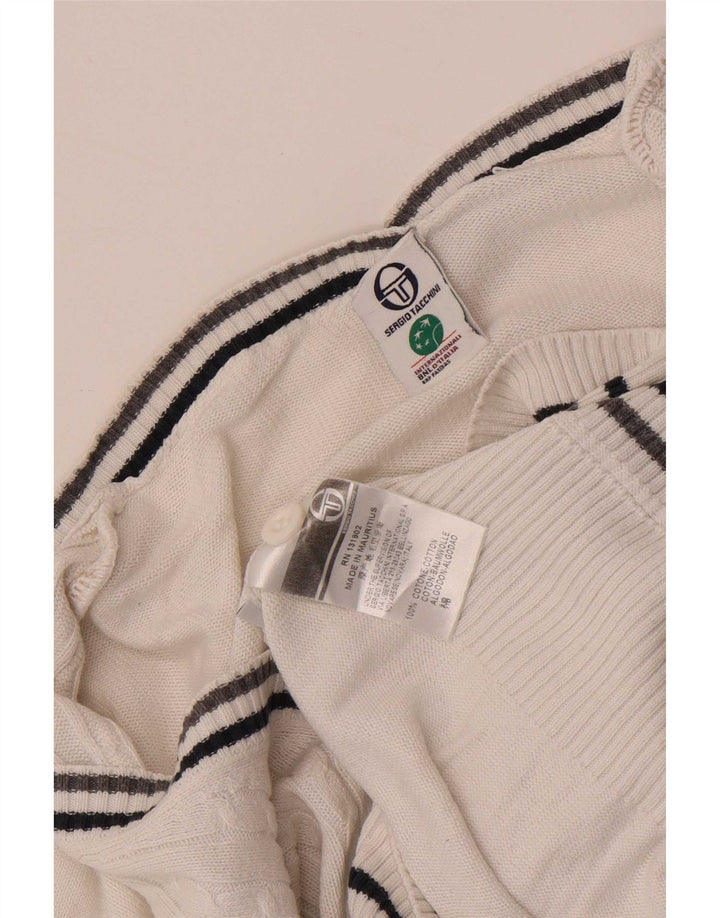 Maglione cardigan grafico da donna Sergio Tacchini UK 12 Cotone bianco medio