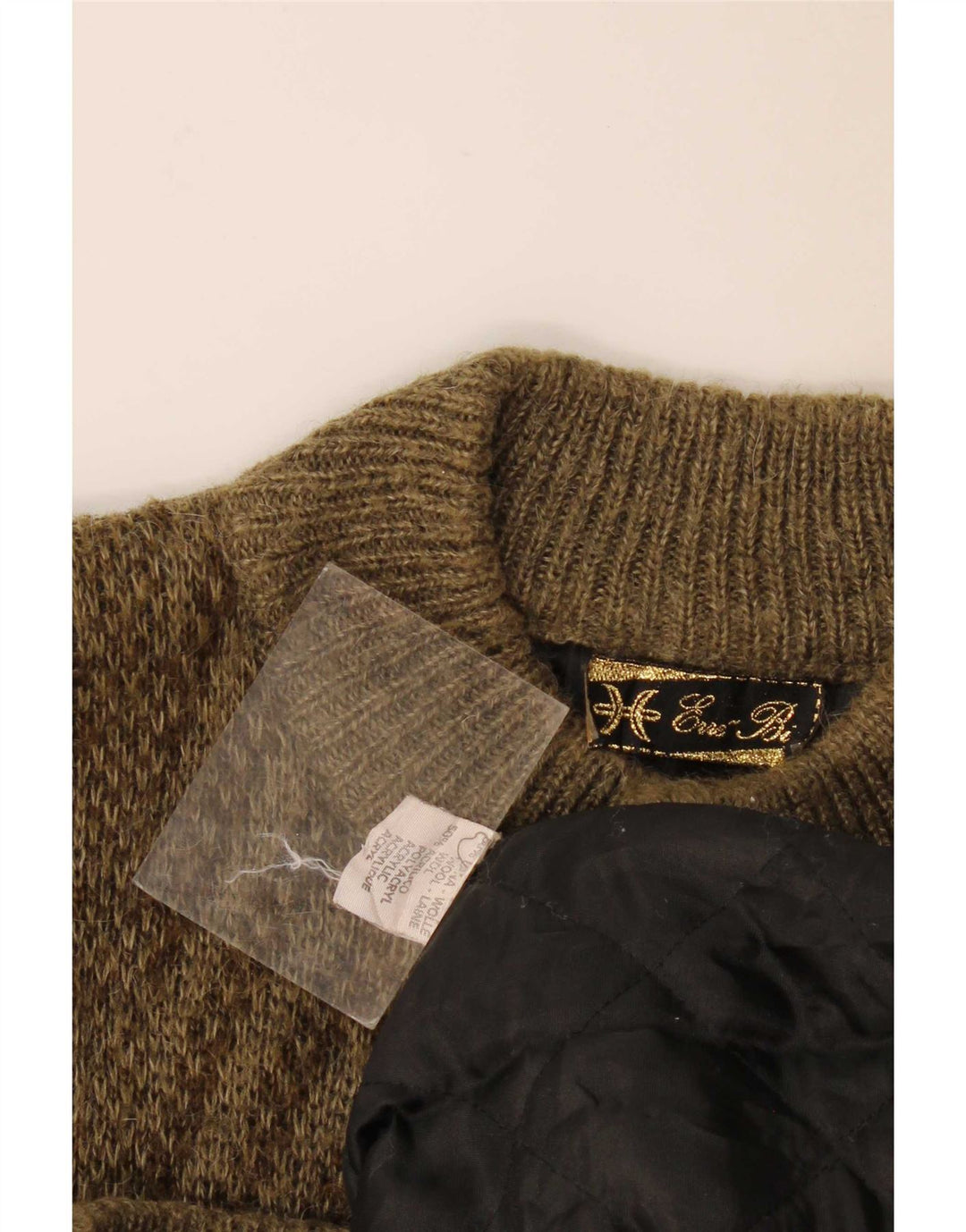 Maglione cardigan da uomo vintage in lana geometrica kaki media