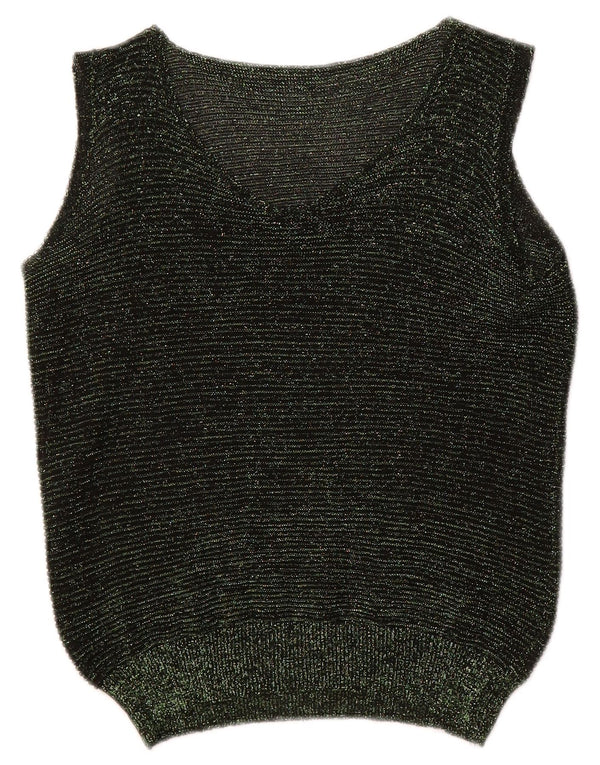 Canottiera vintage da donna UK 4 XS a righe verdi