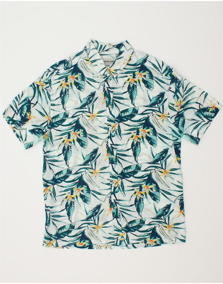 ANERKJENDT Mens Short Sleeve Shirt Medium Blue Floral Polyester Hawaiian Vintage Anerkjendt and Second-Hand Anerkjendt from Messina Hembry 