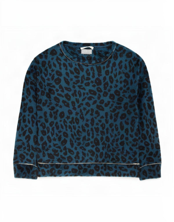Maglione in pile da donna Marks & Spencer UK 16 grande stampa animalier blu navy