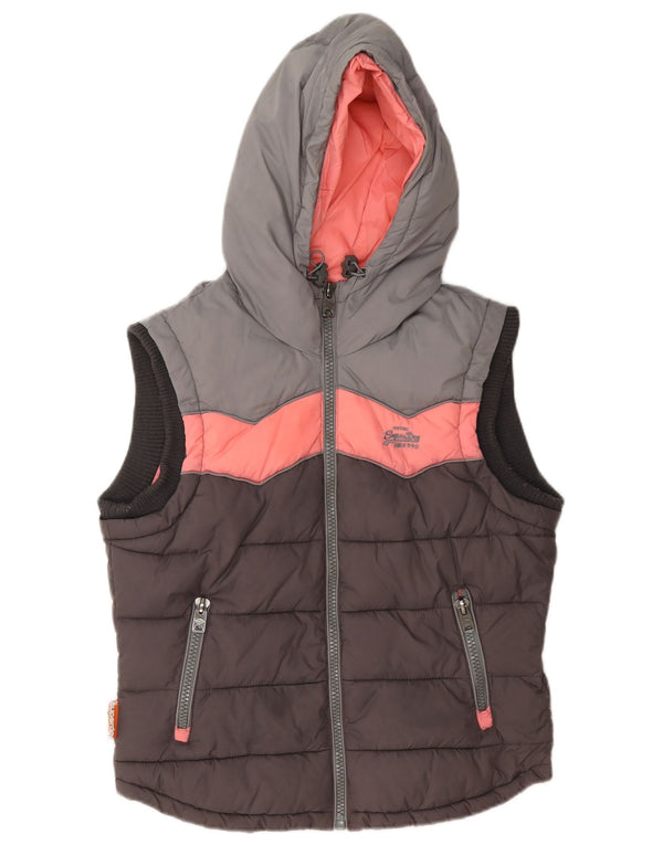 Gilet imbottito con cappuccio da donna Superdry UK 12 Nylon color block grigio medio