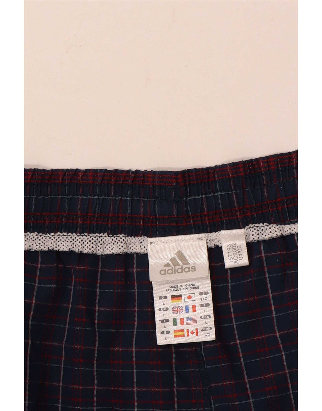 Pantaloncini da bagno da uomo Adidas grandi in poliestere a quadri blu navy