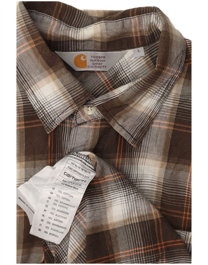 CARHARTT Camicia a maniche corte da uomo in cotone a quadri marroni grandi