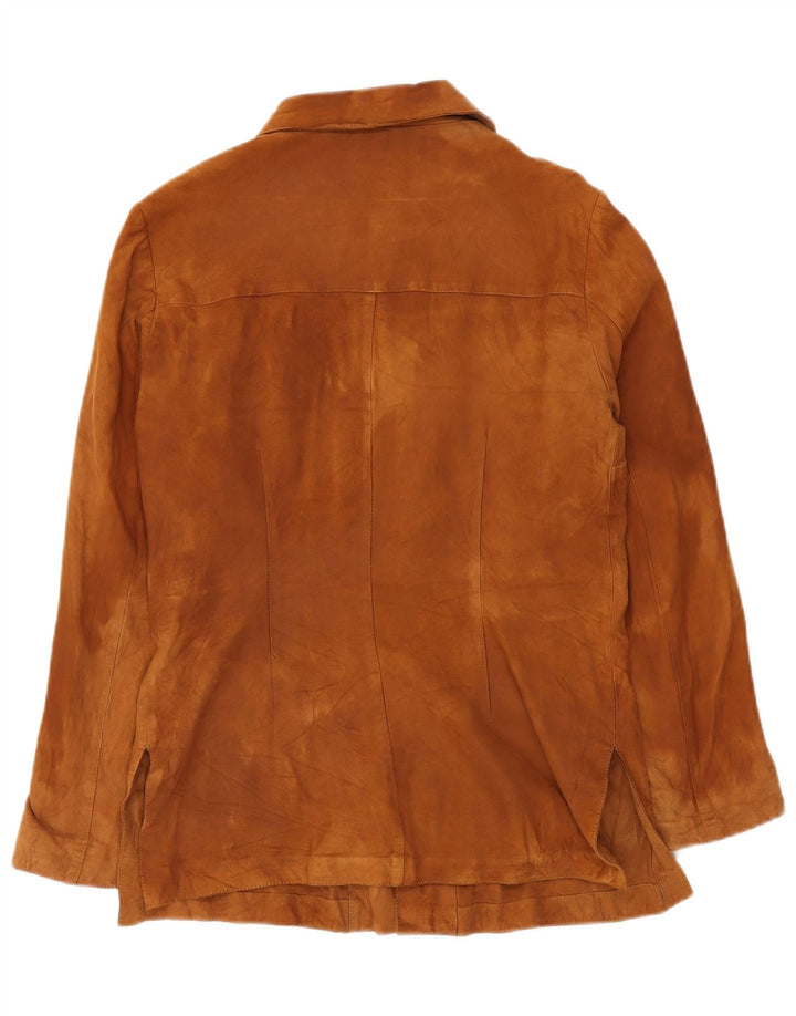 Giacca vintage in pelle scamosciata da donna UK 12 in pelle marrone medio classica