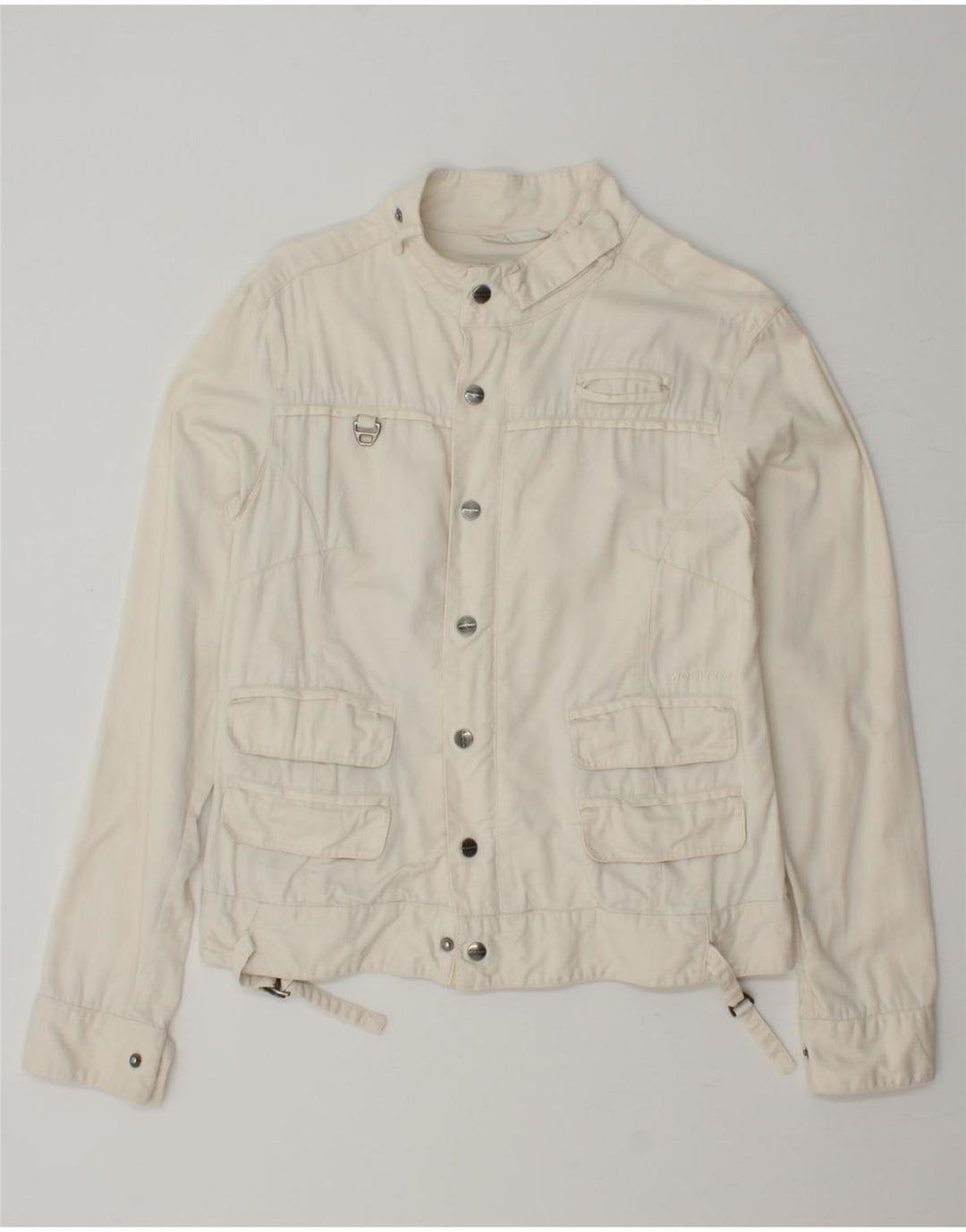 WOOLRICH Womens Denim Jacket UK 14 Large Off White Cotton Vintage Woolrich and Second-Hand Woolrich from Messina Hembry 